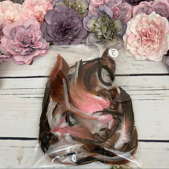 Boho Pink and White Long Feather Elastic Hair Tie - Picture 13 of 14